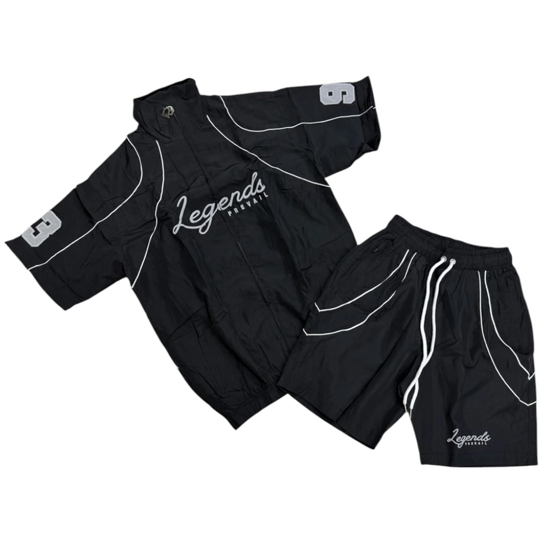 LEGENDS PREVAIL WINDBREAKER SHORT SET(BLACK/WHITE)