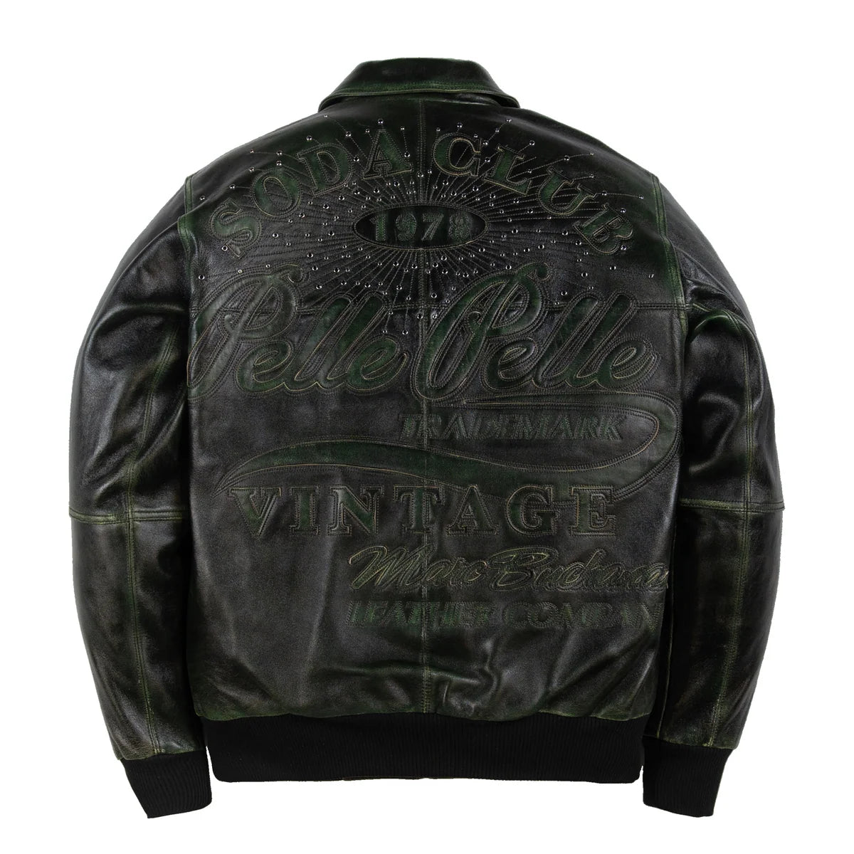 PELLE PELLE ' SCRIPT SODA CLUB' LEATHER JACKET| GREEN