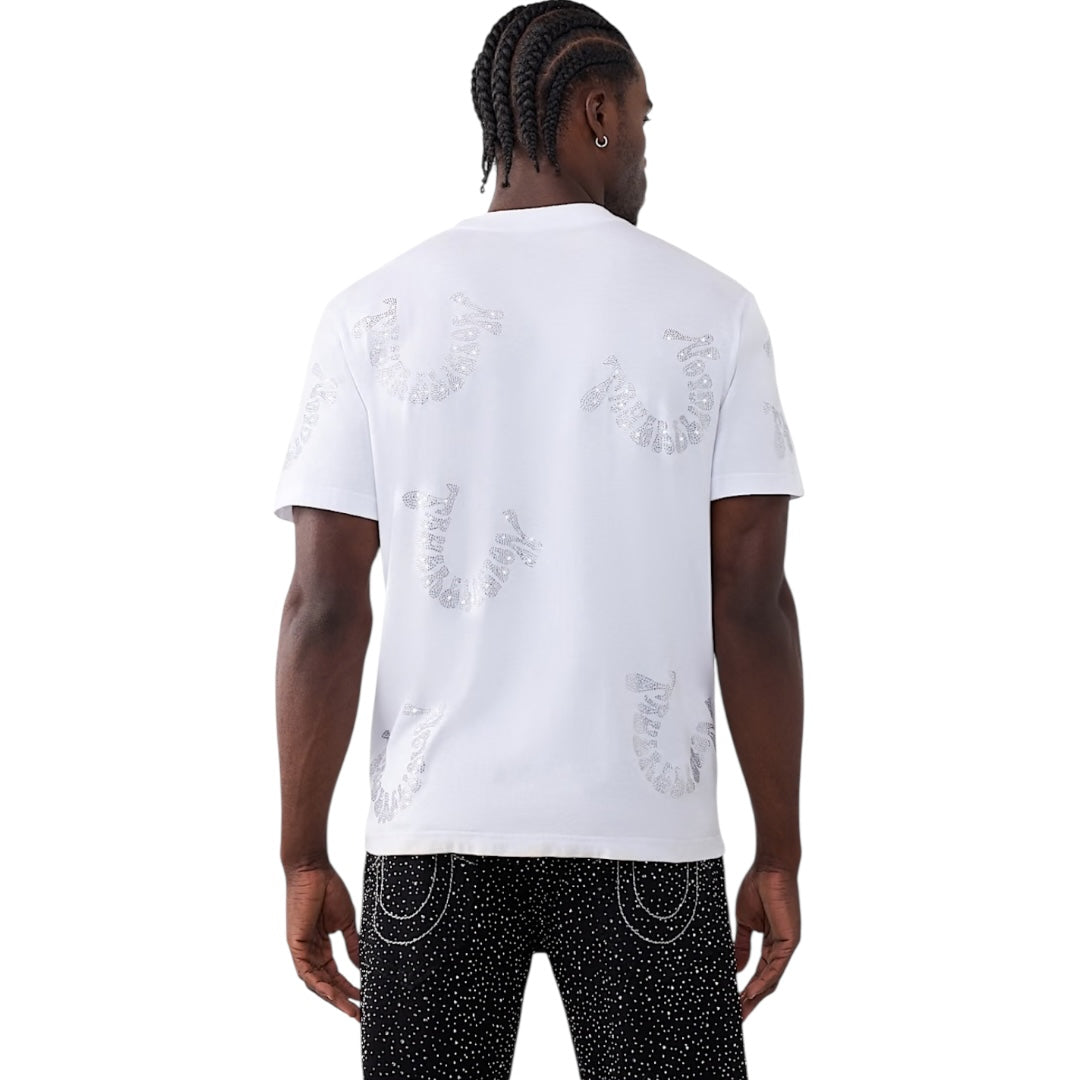 TRUE RELGION WARPED LOGO RHINESTONE HEAVYWEIGHT TEE
