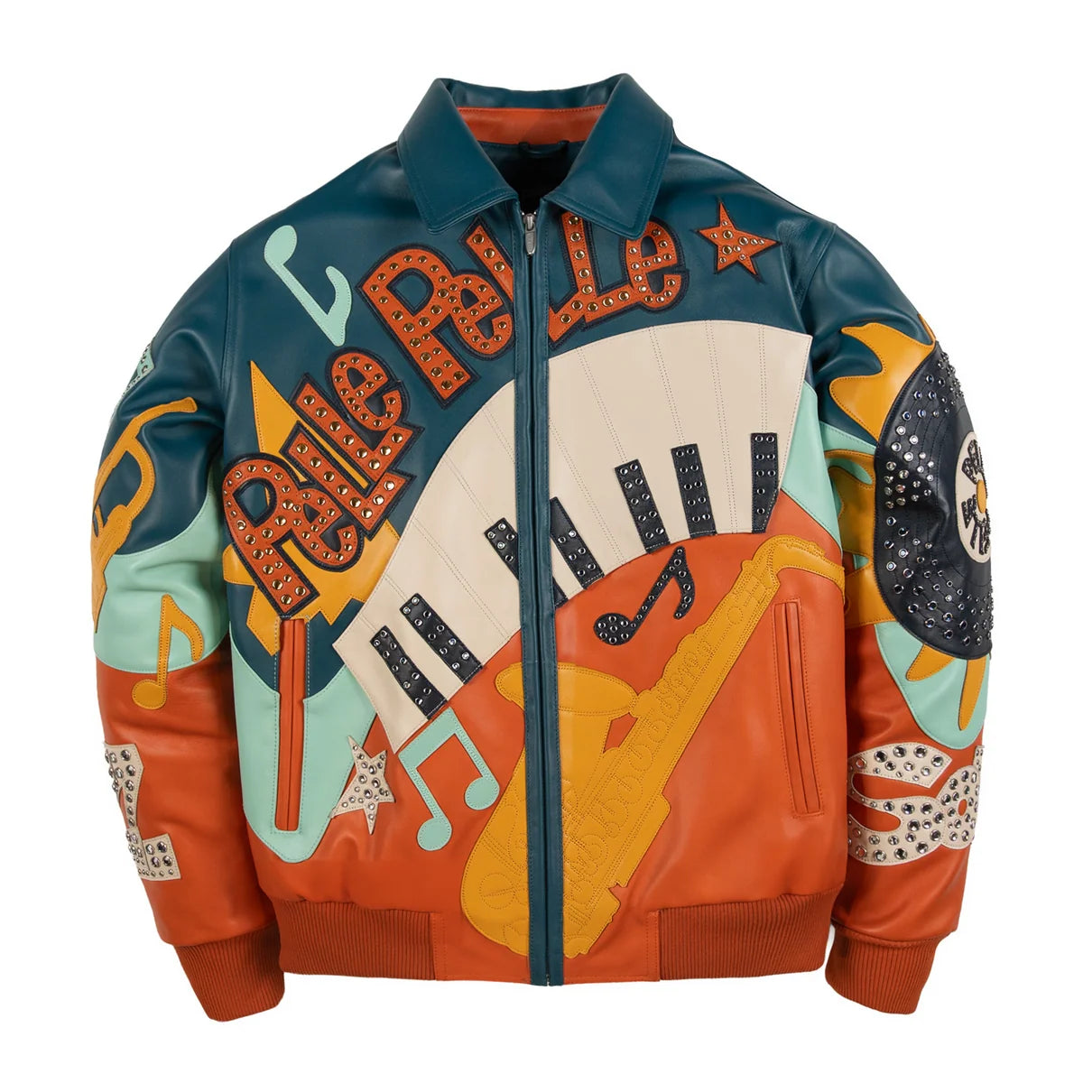 PELLE PELLE 'SOUNDS' LEATHER JACKET| TEAL/ORANGE