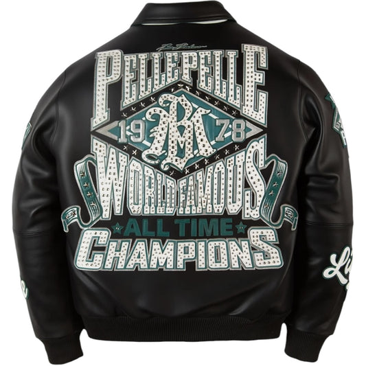 PELLE PELLE 'ALL TIME CHAMPIONS' LEATHER JACKET(BLACK/GREEN)
