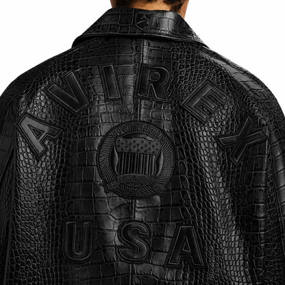 AVIREX LIMITED EDITION CROC ICON LEATHER JACKET | BLACK