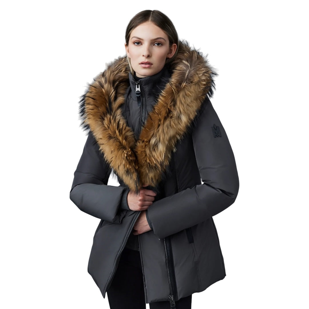 MACKAGE ADALI-F DOWN COAT W/ NATURAL FUR| CARBON