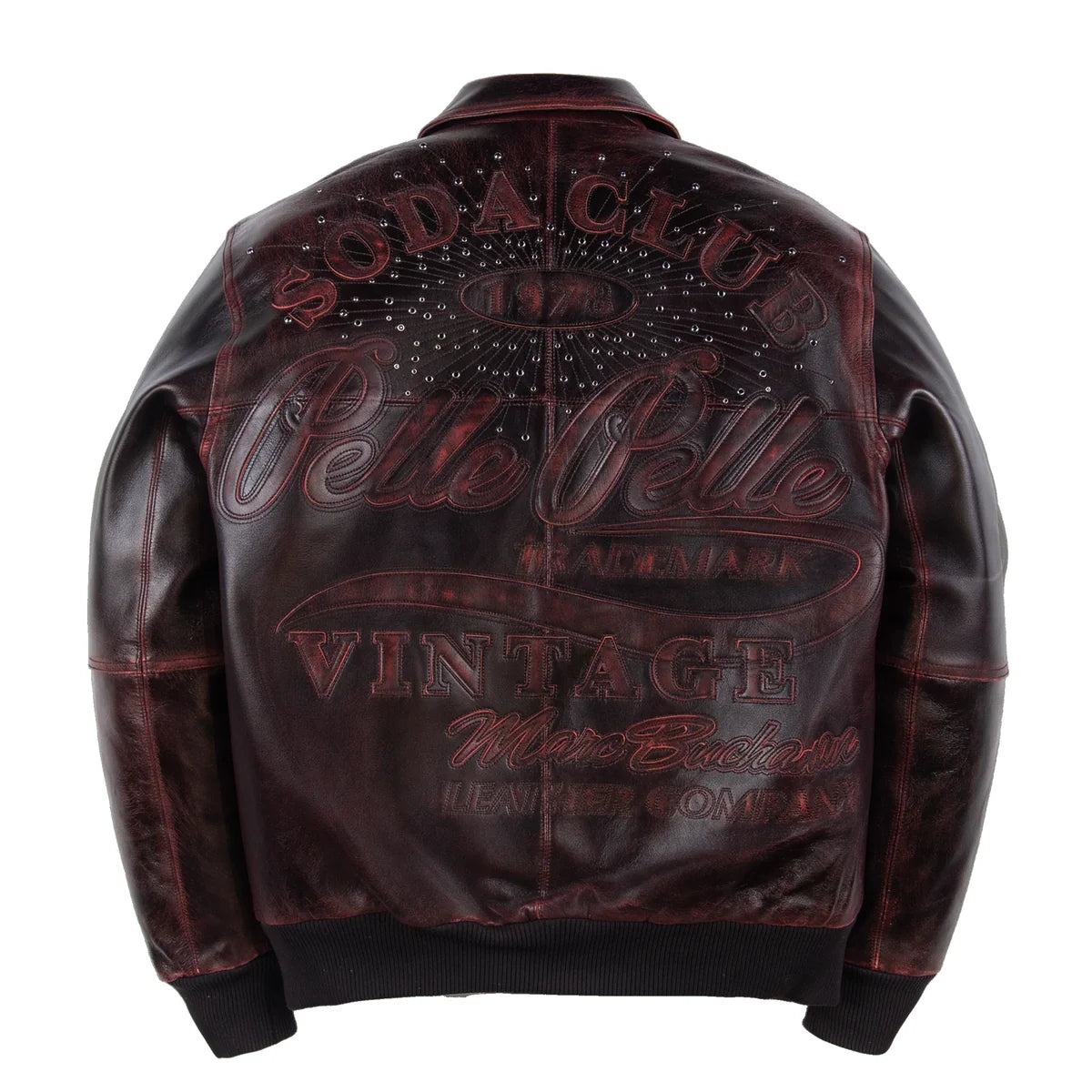 PELLE PELLE 'SCRIPT SODA CLUB' LEATHER JACKET| RED