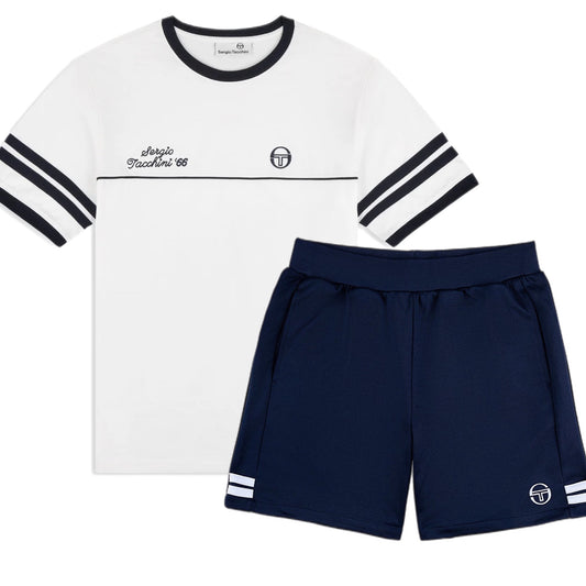 SERGIO TACCHINI  UKS25M12125 SERGIO ORION DAVIS TEE AND SHORTS SET  MARITIME BLU/WHT