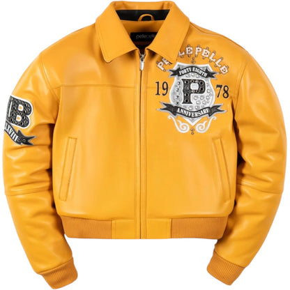 PELLE PELLE WOMEN CROPPED 'UNRIVALED ANNIVERSARY’ LEATHER JACKET(YELLOW)