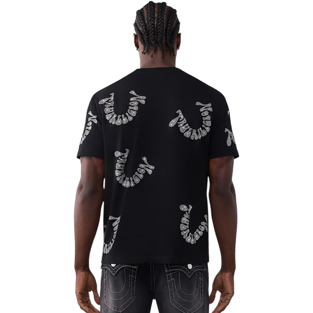 TRUE RELGION WARPED LOGO RHINESTONE HEAVYWEIGHT TEE