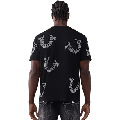 TRUE RELGION WARPED LOGO RHINESTONE HEAVYWEIGHT TEE