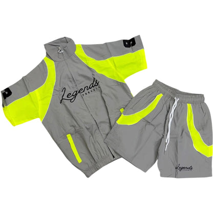 LEGENDS PREVAIL WINDBREAKER SHORT SET (GREY/LIME)