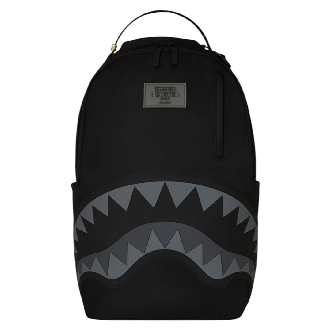 SPRAYGROUND SHARK CENTRAL BLACK NYLON GRAY EMBOSSED BACKPACK