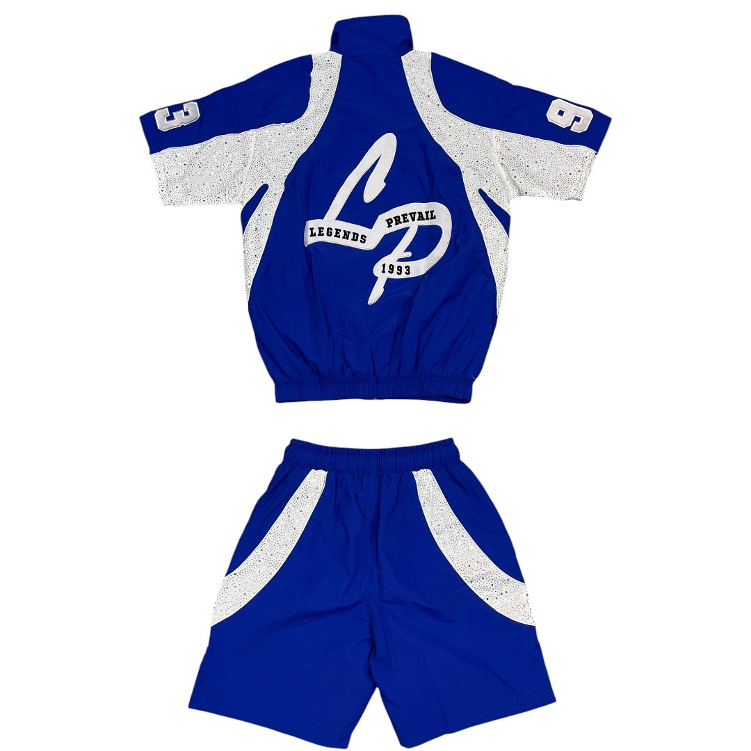 LEGENDS PREVAIL RHINESTONE WINDBREAKER SHORT SET (ROYAL BLUE)