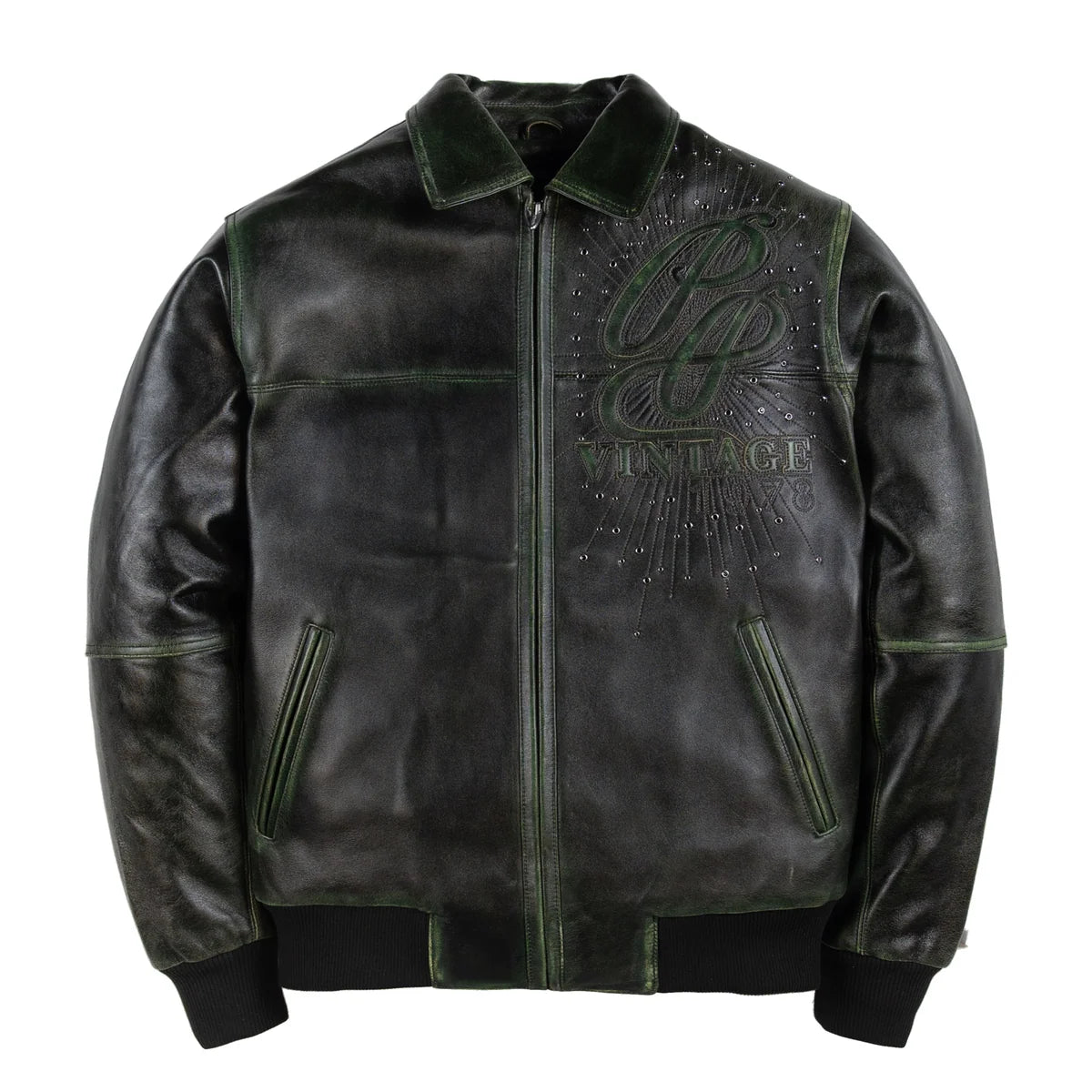 PELLE PELLE ' SCRIPT SODA CLUB' LEATHER JACKET| GREEN