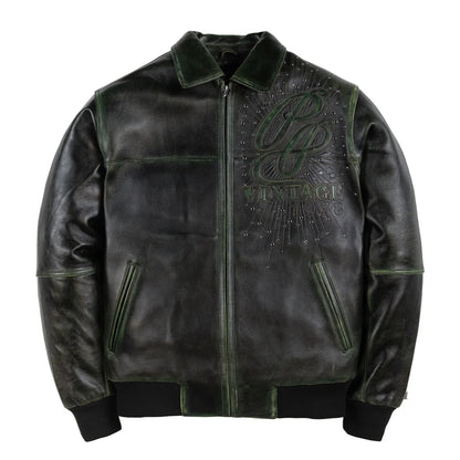 PELLE PELLE ' SCRIPT SODA CLUB' LEATHER JACKET| GREEN