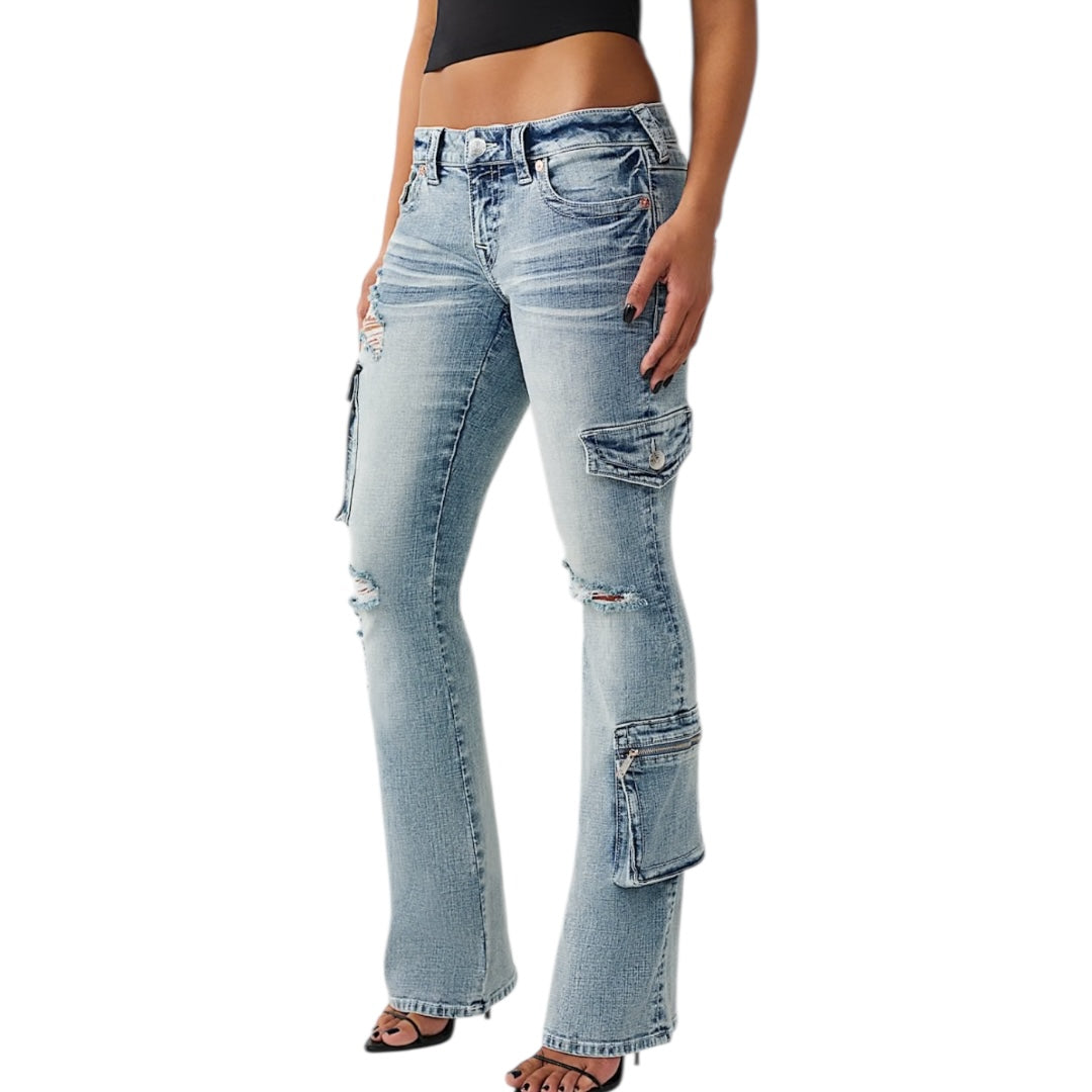 TRUE RELIGION BECCA LOW RISE CARGO FLAP BOOTCUT WOMEN JEAN