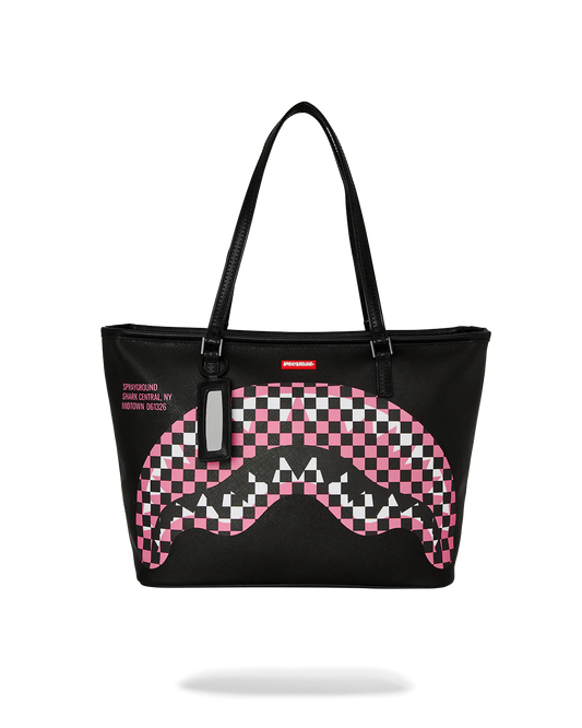 SPRAYGROUND SHARK CENTRAL BREAKUP CHECK SORBET GREY TOTE 910T7747NSZ
