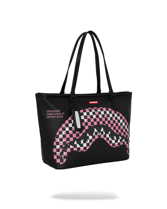 SPRAYGROUND SHARK CENTRAL BREAKUP CHECK SORBET GREY TOTE 910T7747NSZ
