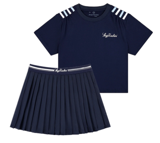 SERGIO TACCHINI WOMANS  STS25W51068 SERGIO VERONA CROP TOP MARITIME BLUE AND MESH SKIRT