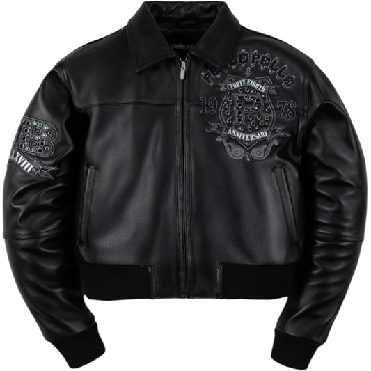 PELLE PELLE WOMEN CROPPED ‘UNRIVALED ANNIVERSARY’ LEATHER JACKET(BLACK/SILV)