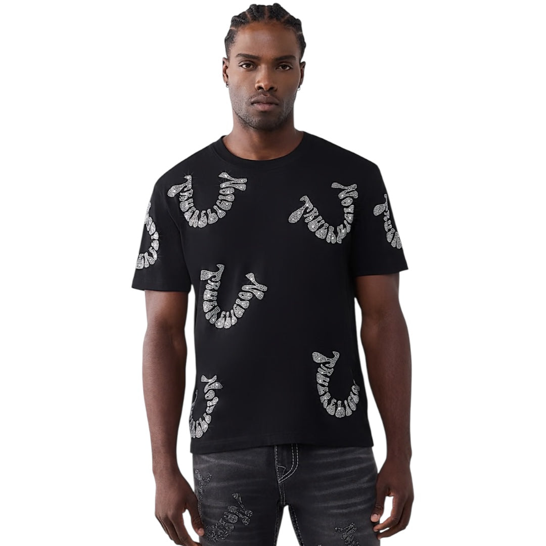 TRUE RELGION WARPED LOGO RHINESTONE HEAVYWEIGHT TEE