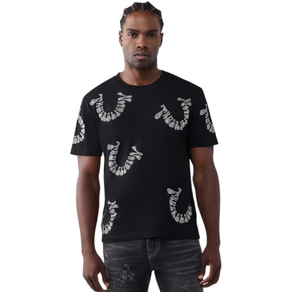 TRUE RELGION WARPED LOGO RHINESTONE HEAVYWEIGHT TEE