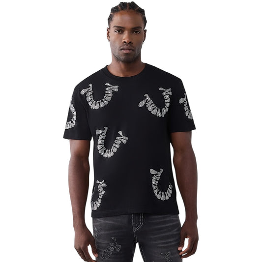 TRUE RELGION WARPED LOGO RHINESTONE HEAVYWEIGHT TEE
