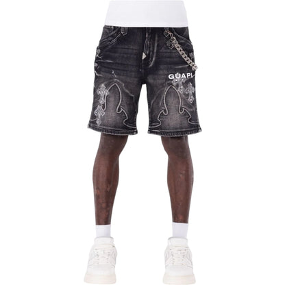 GUAPI 'FADED CROSS' DENIM SHORTS (BLACK)
