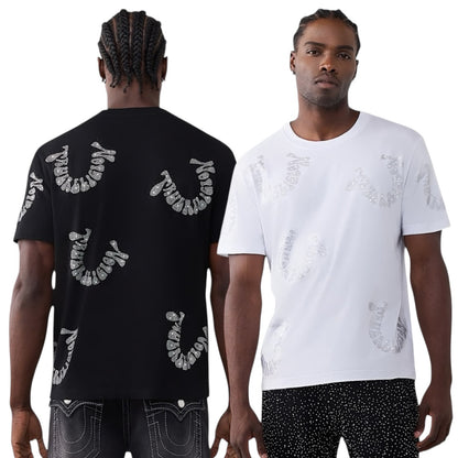 TRUE RELGION WARPED LOGO RHINESTONE HEAVYWEIGHT TEE