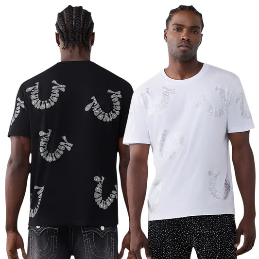 TRUE RELGION WARPED LOGO RHINESTONE HEAVYWEIGHT TEE