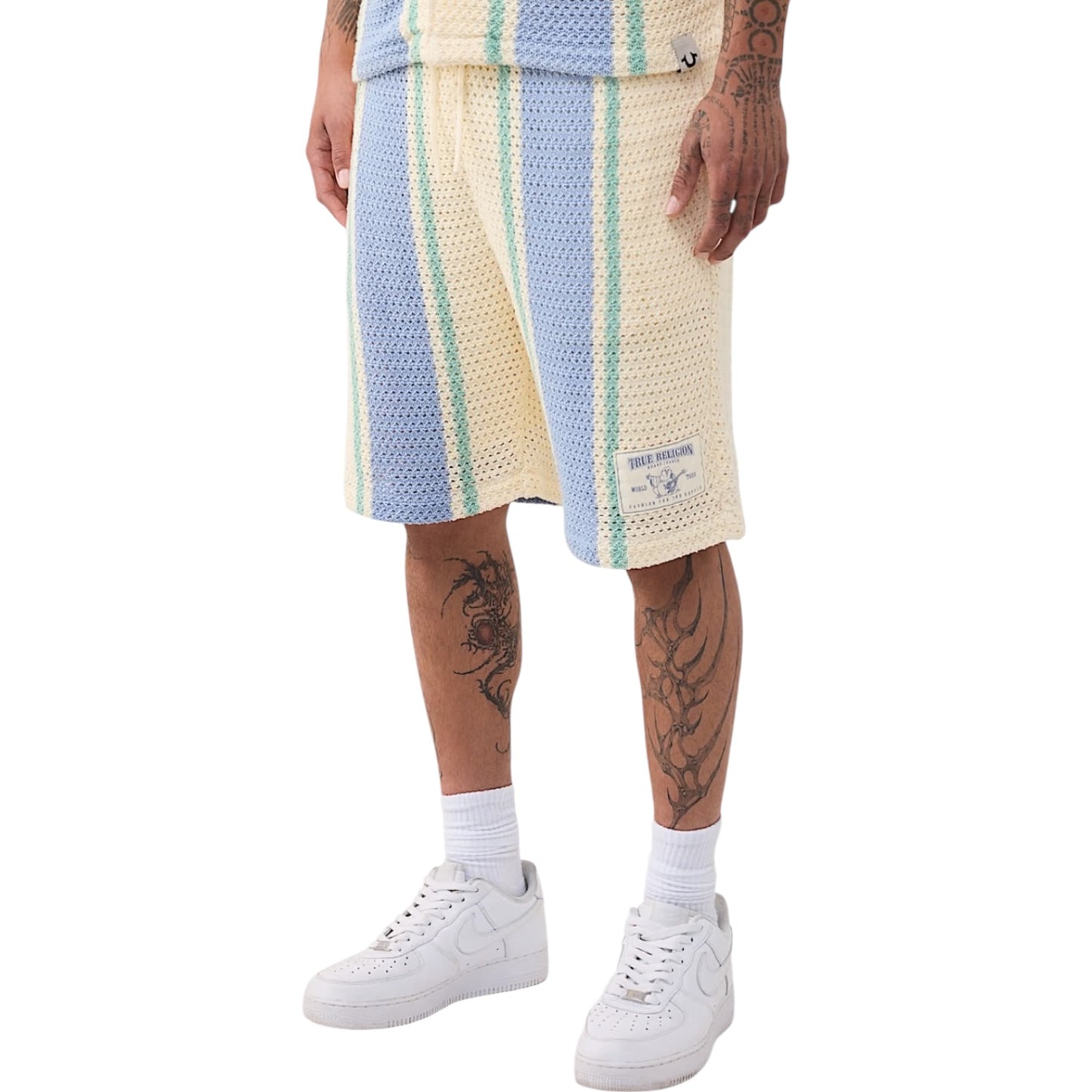 TRUE RELIGION WORLD TOUR KNIT STRIPPED SHORTS