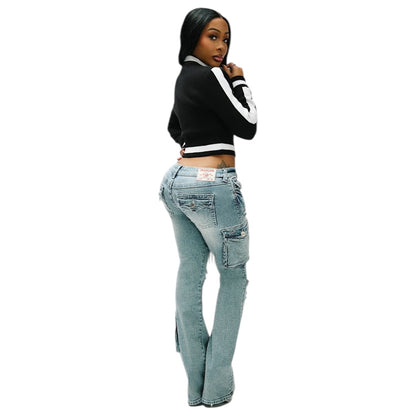 TRUE RELIGION BECCA LOW RISE CARGO FLAP BOOTCUT WOMEN JEAN