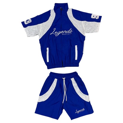 LEGENDS PREVAIL RHINESTONE WINDBREAKER SHORT SET (ROYAL BLUE)