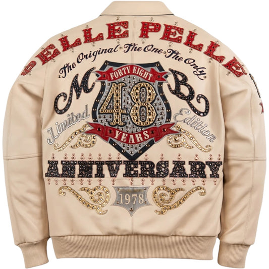 PELLE PELLE 'UNRIVALED ANNIVERSARY' LEATHER JACKET (CREAM/GOLD)