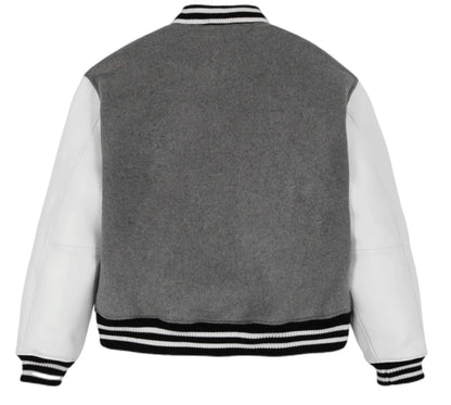 AVIREX 44AVC00BO99 AVIREX LEATHER VARSITY JACKET HEATHER GREY