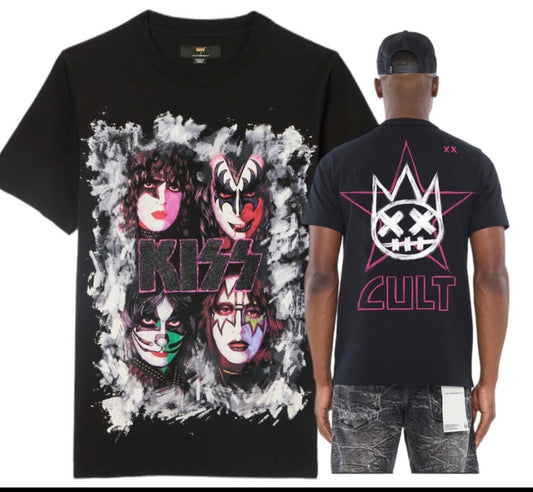 CULT OF INDIVIDUALITY  625A1-K26A SHORT SLEEVE CREW NECK TEE KISS PAINTED BL