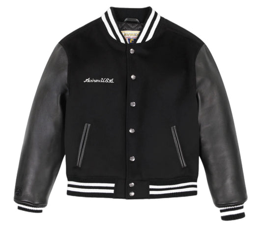 AVIREX  44AVC00BO99 AVIREX LEATHER VARSITY JACKET BLACK
