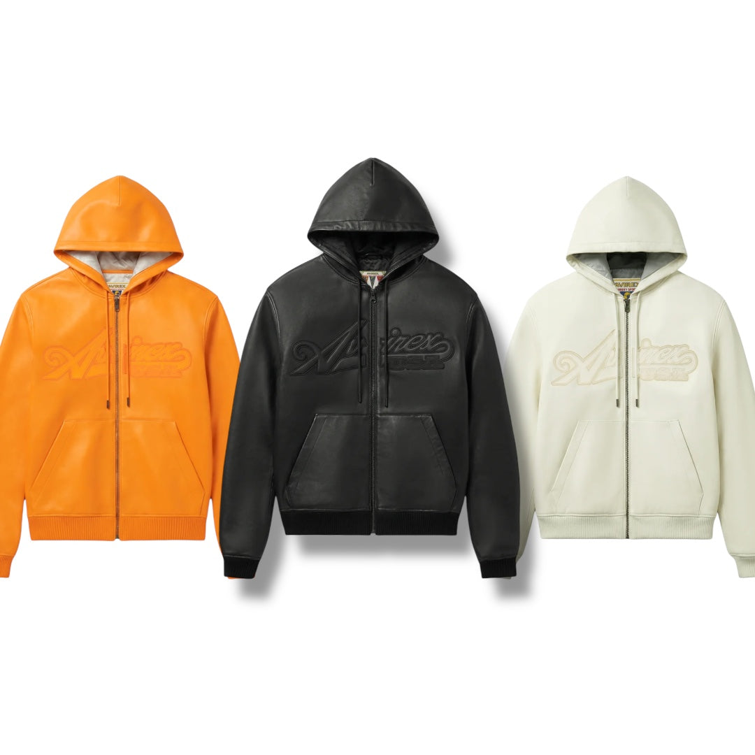 AVIREX SCRIPT NAPPA LEATHER HOODIE