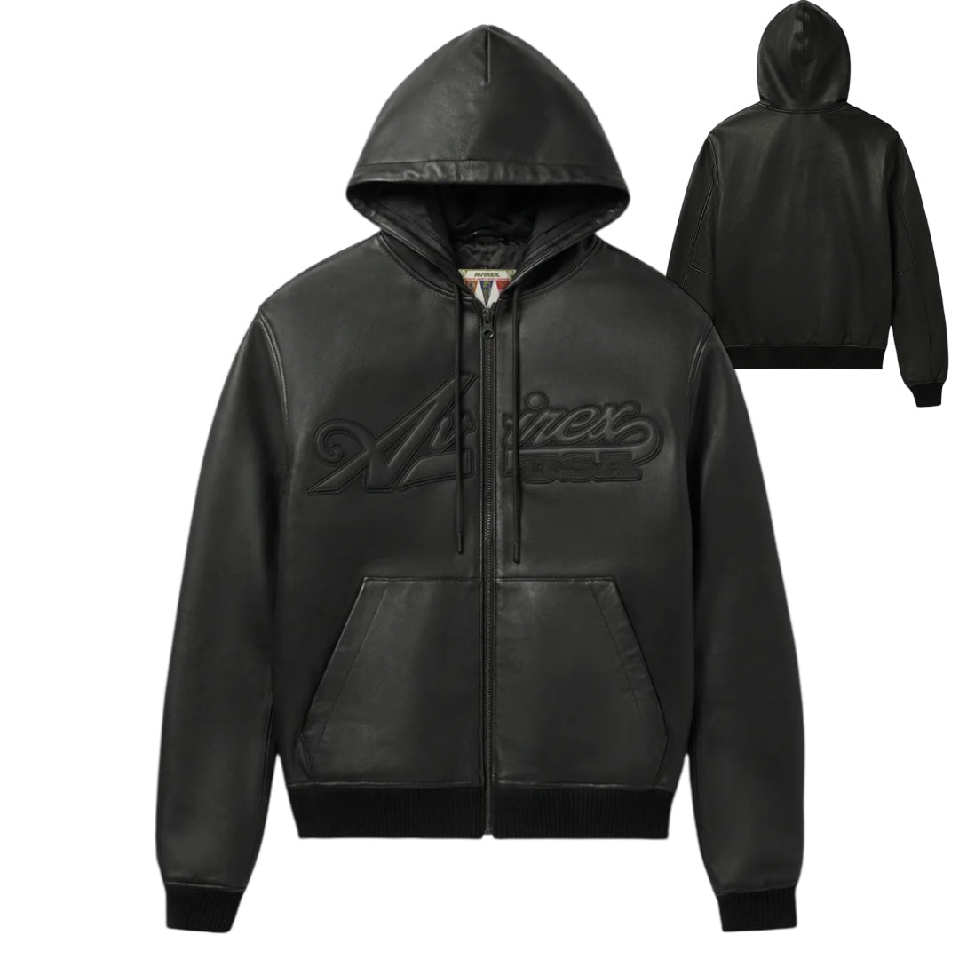 AVIREX SCRIPT NAPPA LEATHER HOODIE