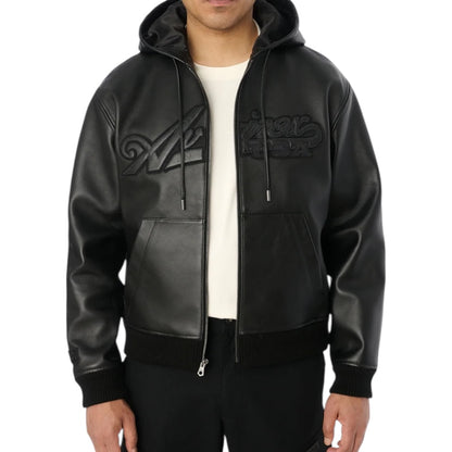 AVIREX SCRIPT NAPPA LEATHER HOODIE