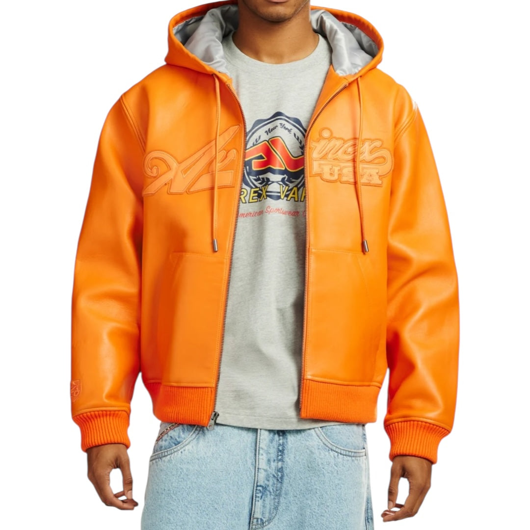 AVIREX SCRIPT NAPPA LEATHER HOODIE