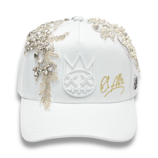 CULT X EL ALFA LUREX EMB LOGO TRUCKER HAT WHITE