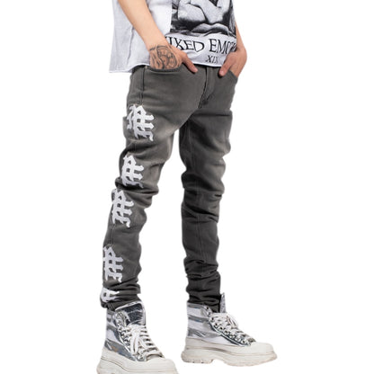 MIXED EMOTION 'ASH' GREY MONOGRAM DENIM