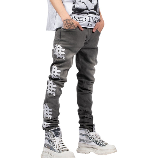 MIXED EMOTION 'ASH' GREY MONOGRAM DENIM