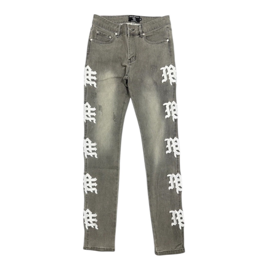 MIXED EMOTION 'ASH' GREY MONOGRAM DENIM