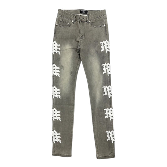 MIXED EMOTION 'ASH' GREY MONOGRAM DENIM