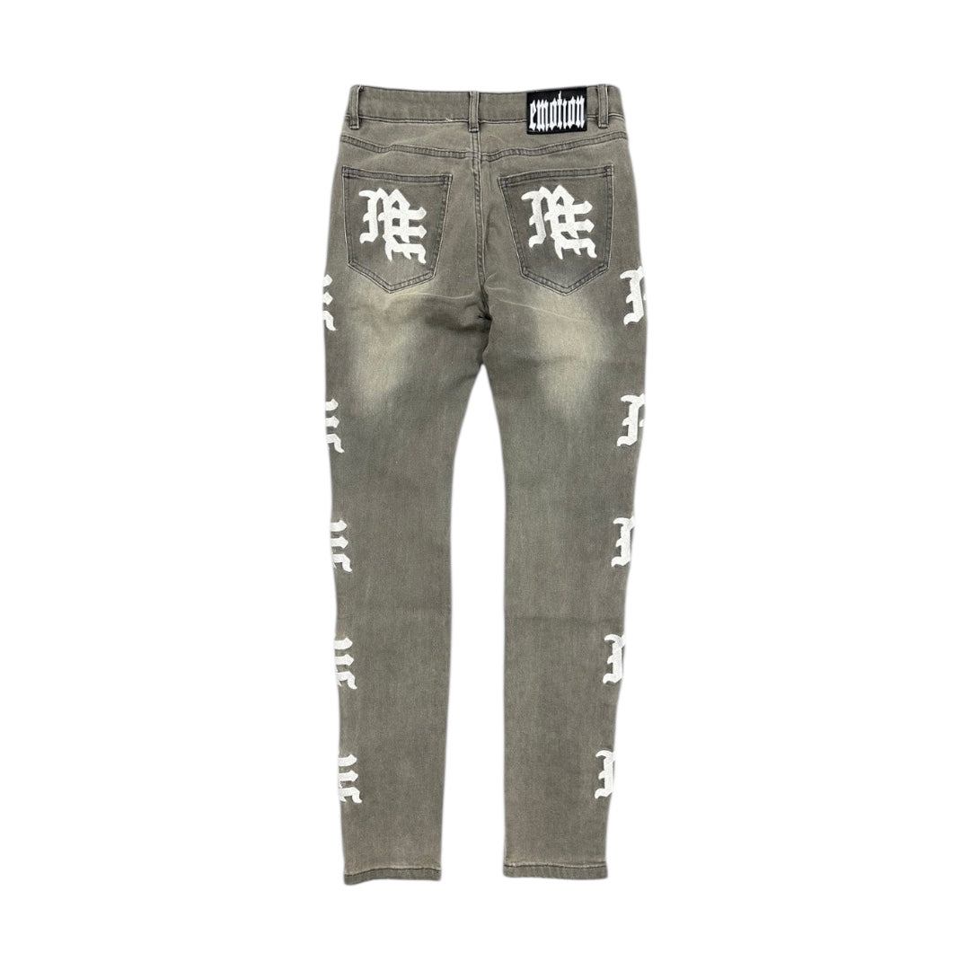 MIXED EMOTION 'ASH' GREY MONOGRAM DENIM