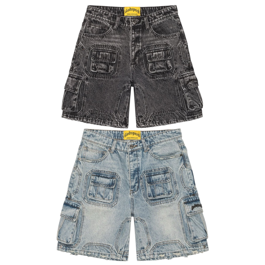 GODSPEED 'OCTAGON CARGO' DENIM SHORTS