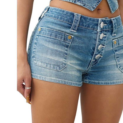 TRUE RELIGION FRONT POCKET DENIM SHORTS