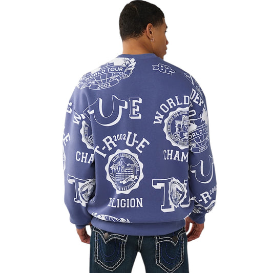 TRUE RELGION ALLOVER LOGO PRINT SWEATER