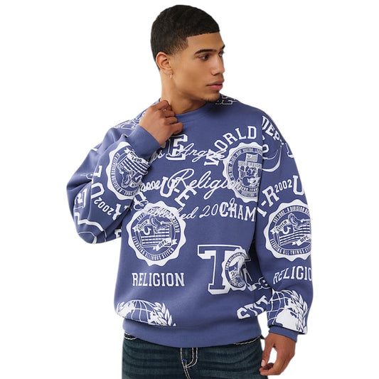 TRUE RELGION ALLOVER LOGO PRINT SWEATER
