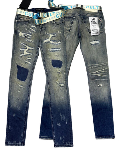 CULT OF INDIVIDUALITY PUNK SUPER SKINNY STRETCH w/BELT (622A2-SS04D) INO